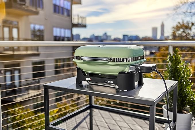 Weber Lumin Compact Outdoor Electric Barbecue Grill, Light Green - Great Small Spaces such as Patios, Balconies, and Decks, Portable and Convenient