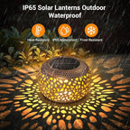 Solar Table Lanterns Outdoor Waterproof: 2 Pack LED Lamps for Patio - White Hollow-Out Metal Retro Solar Light Decor Gift for Women Mom Mothers Day Yard Garden Balcony Indoor Desk Tabletop Decorations
