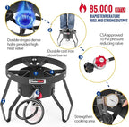 85000 BTU Camping Stove for Cast Iron Dutch Oven,Single Propane Burner with 10 PSI Regulator & Cast Iron Braided Holes, Heavy Duty Round Gas Stove for Outdoor Cooking & Camping