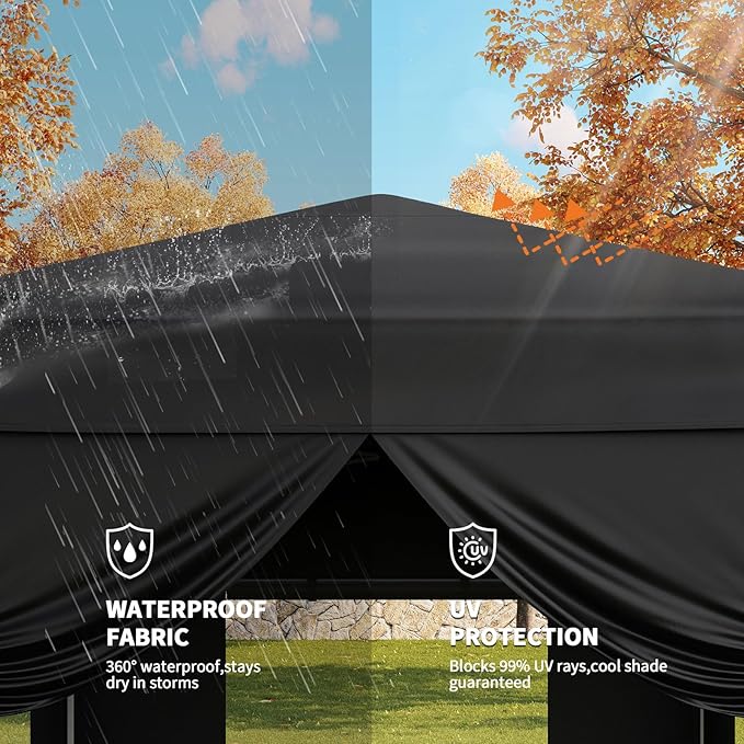 10x10 Pop Up Canopy Tent with 4 SideWalls, Easy Up Canopy with 3 Adjustable Height, Outdoor Sun Shade with 4 Sandbags & Carrying Bag for Camping, Parties,Outdoor Events-Black