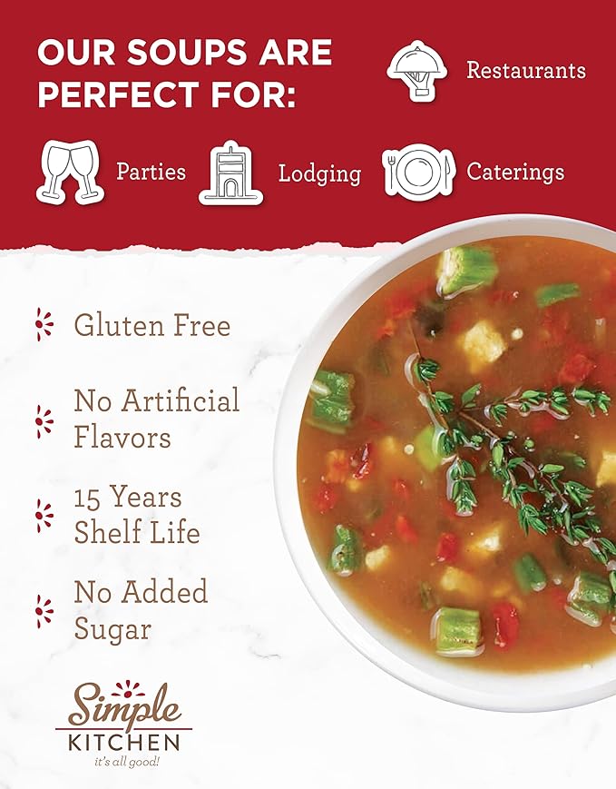 Simple Kitchen Chicken Gumbo Soup Mix - 17 Servings for Family Meal Prep, Gluten Free, Dehydrated & Freeze Dried Survival Food for Camping Meals, Backpacking & Hiking, Survival Kit, Pack of 4
