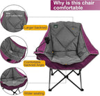 Northroad Oversized Foldable Camping Chair, Outdoor Padded Lawn Chair w/Cup Holder,Carry Bag for Beach, Hiking, and Picnics,Heavy-Duty 300-lbs Capacity, Purple