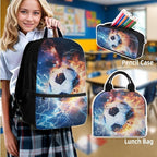 Football Backpack Set 17 Inch with Lunch Box and Water Bottle Bag Pencil Case Big Capacity Lightweight Kids Backpacks for Travel Camping Travel Kindergarten Elementary Middle Bags for School