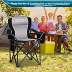 2PCS Folding Camping Chair, Heavy Duty Portable Lawn Chairs with Cooler Bag, Side Pocket & Cup Holder, Folding Chairs for Outside Support 450lbs Black