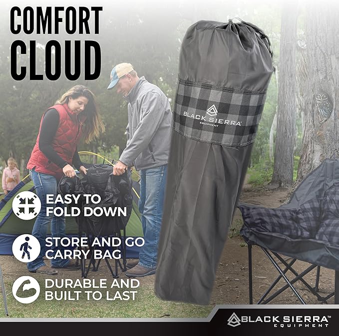 Black Sierra Oversized Camping Chair for Adults – 400 lb Heavy Duty Folding Chair with Cup Holders & Carry Bag