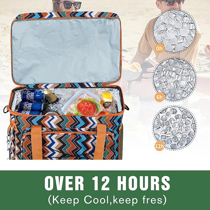 Soft Collapsible Insulated Sided Cooler - 60 Can Large Leakproof Picnic Beach Meal Prep Portable Travel Cooler for Shopping, Kayaking, Road Trips