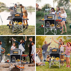 Nice C Camping Kitchen Station, Camping Table, Picnic Table, Grill Table, Folding Table, Upgrade Light Stand and Windshield Cooking Station & Organizers, Carry Bag for Beach, Picnic (Silver/Black)