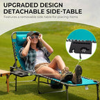 FUNDANGO Chaise Lounge Chair Outdoor, 5-Position Folding Tanning Chair with Detachable Side Table & Pillow, 180° Lay Flat Portable Beach, Heavy Duty U-Frame for Patio, Pool, Lawn, 265lbs (Cyan)