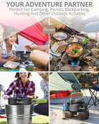 HOMGEN Ultralight Anodized Aluminum Camping Cookware Set for 2 People - Nesting Non Stick Pot/Pan with Foldable Handles Insulated Teapot & Stainless Cups - Compact Backpacking Gear for Camping/Hiking