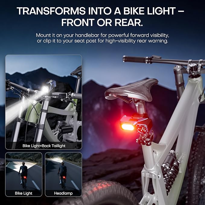 LED Headlamp Rechargeable Flashlight,3-in-1 Head Lamp & Bike Light with Motion Sensor,Red Light & Digital Power Display for Adults, Magnetic Base,IPX5 Waterproof Headlamps for Running,Hiking,Camping