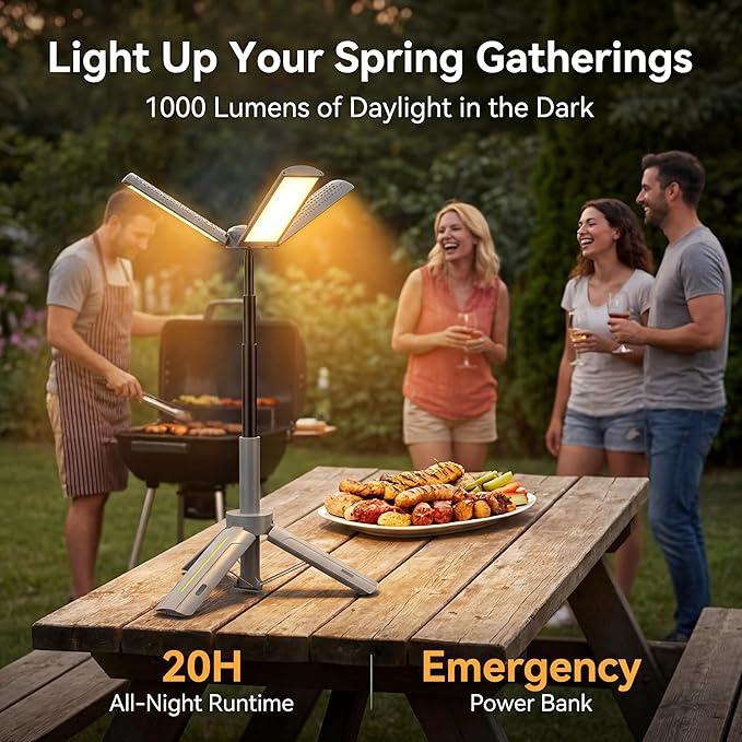 BUBRA 40" Telescopic Camping Light with Stand, 8000mAh Rechargeable LED Work Light & Camp Lantern, 1000LM Portable Tripod Lamp, 20H Runtime for Power Outages, Survival Gear and Camping Essentials