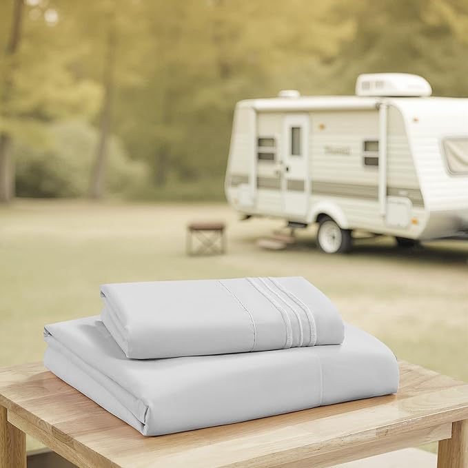 Camping Sheets Twin Size - Outdoor Air Mattress Sheet Set – Built-in Corner Straps for Air Mattress & Camping Use – Designed for Inflatable Beds & Tailgate Sleepovers, Silver