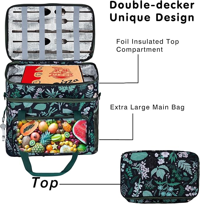 Soft Collapsible Insulated Sided Cooler - 60 Can Large Leakproof Picnic Beach Meal Prep Portable Travel Cooler for Shopping, Kayaking, Road Trips