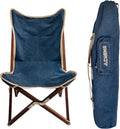 CHAMA Vaquero Chair & Travel Bag - Navy and Bone- Beautiful Outdoor Wood and Canvas Portable Folding Chair Ideal for Camping, Patios, Lawns, or Indoor Use - Supports 300 lbs