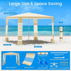 MoKo Beach Cabana, 8'×8' Large Beach Canopy with Side Wall, UPF 50+ Protection Easy Setup Beach Tent Sun Shelter, Adjustable Height Wind Resistant Cabana Beach Tent for Whole Family, Khaki Stripe