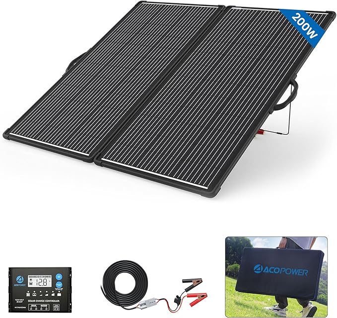 200W Portable Solar Panel Kit – Foldable 200Watt Monocrystalline Suitcase with 20A Waterproof Charge Controller, Plug-and-Play Battery Charger for RV, Camper, Trailer, Boat and Off-Grid Outdoor Power