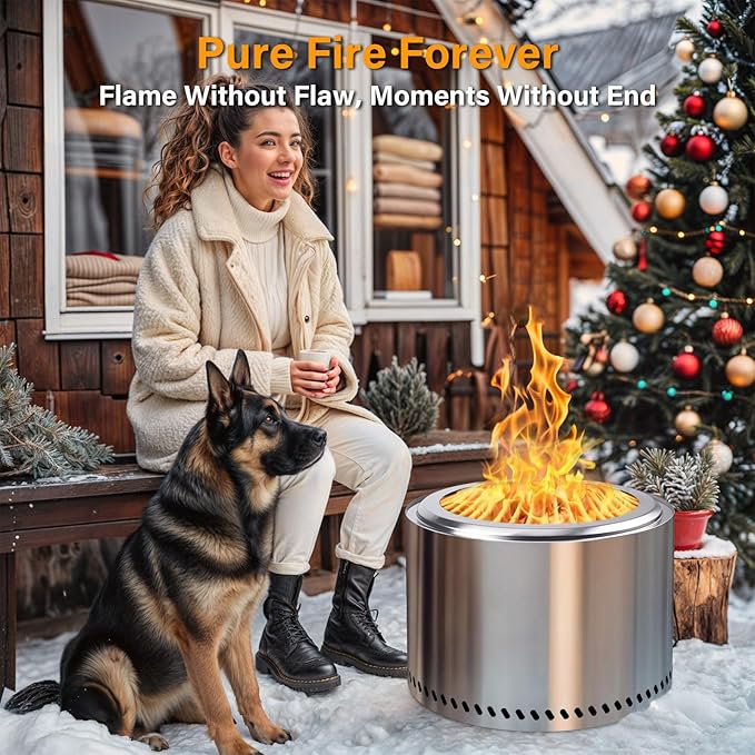 HGD 20 Inch Smokeless Fire Pit Outdoor, Stainless Steel Wood Burning Firepit with Secondary Combustion, Backyard Patio Stove for Garden, BBQ & Bonfire