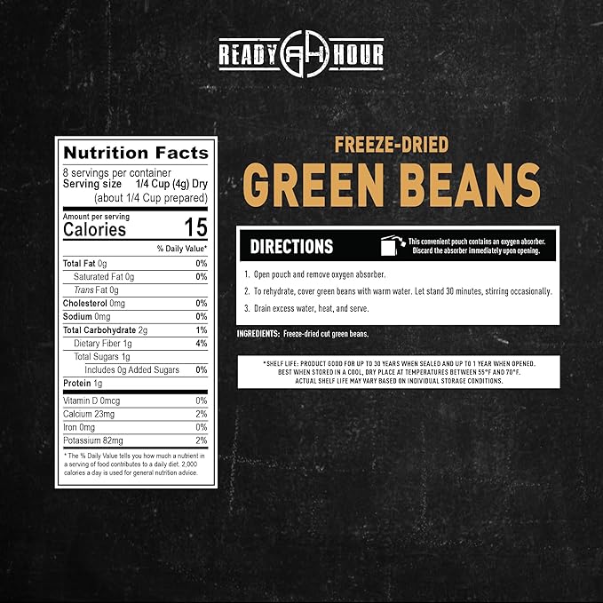 Ready Hour Freeze-Dried Green Beans Case Pack – 48 Servings (6 Pouches) – Emergency Vegetable Supply, Prepper Pantry Essentials, Long-Term Food Storage, Shelf-Stable Vegetables