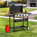ROVSUN 4 Burner Portable Propane Griddle with Electronic Ignition, 40000 BTU Rolling Flat Top Gas Grill with Enameled Tray & Lid, Side Shelves & Regulator for Outdoor Cooking Camping BBQ Tailgating