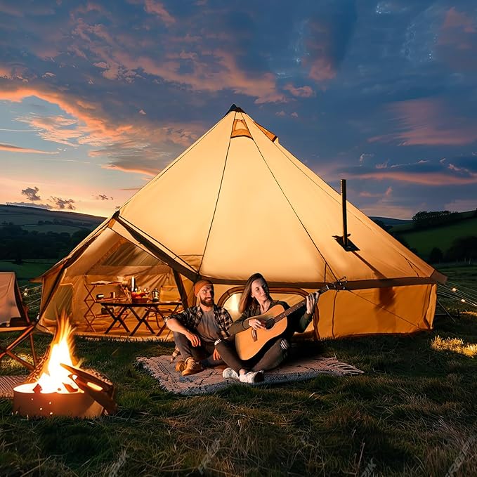 YOLENY Bell Tent, Yurt Tent 4/6/8/10 Person 4 Season Waterproof Glamping Tents w/Stove Jack for Family Camping Outdoor Party, Glamping Tents for Camping - 10/13.1/16.4FT