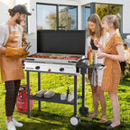 ROVSUN 2-in-1 Propane Stove & 30'' Griddle Combo with Ignition, 2 Burner 150,000 BTU Gas Stove & Grill with Side Shelves, Rolling Wheel & Regulator for Home Outdoor Backyard Camping Cooking Grilling