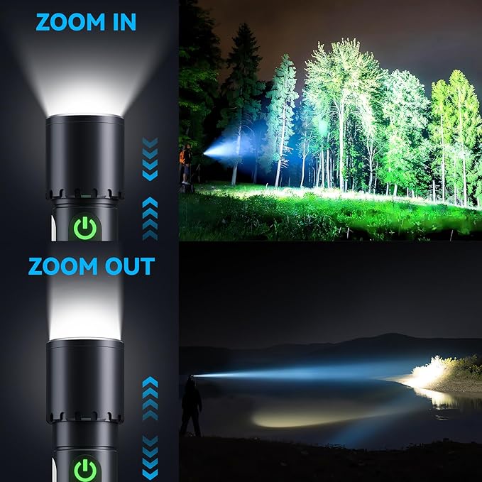 Magnetic Flashlight Rechargeable,2000LM 5000mAh Flashlights High Lumens with 9 Modes,Waterproof, Adjustable,Powerful Flash Light,Multi-Flashlights for Home,Car,Hiking,Camping (2, Black)