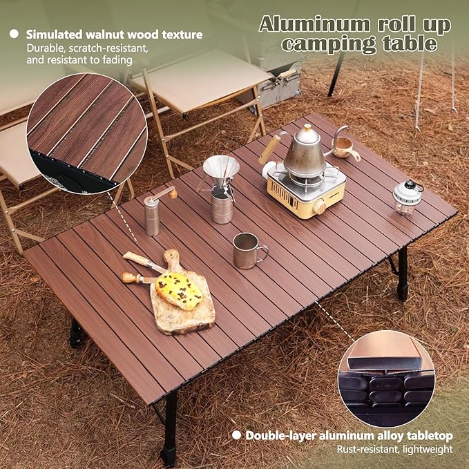 Folding Camping Table Aluminum Heavy Duty Adjustable Height Foldable Table 4FT, Max Loads UP 110LBS, Lightweight Portable with Carry Bag for Car Travel, Indoor & Outdoor Picnic BBQ Backyards Beach