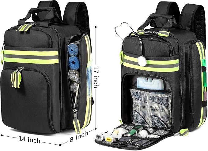 Gatycallaty First Aid Backpack - Medical Evacuation Bag - Red Emergency Lifeguard Bag for Ems Emt First Responders (Black)