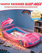 Vikua Inflatable Toddler Travel Bed with Safety Bumpers & Quick-Inflating Pump, Portable Blow Up Air Mattress for Kids with Carry Bag, for Home, Travel, Camping, Sleepovers, 330lbs Support (Pink)