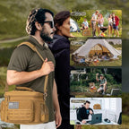 QT&QY Tactical Lunch Bag for mens Military heavy duty lunch box work Leakproof insulated Durable Thermal Cooler Bag for Adult Meal for Office Camping Picnic Pail MOLLE Webbing Khaki