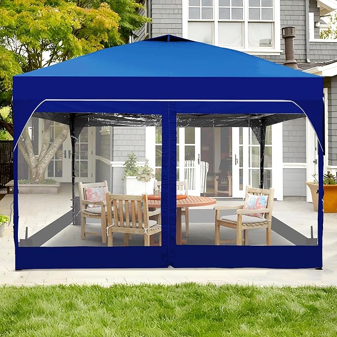 GDY 12x12 FT Pop Up Canopy Tent with One Push Setup,Setup Gazebo with 4 PVC Transparent Sidewalls,Easy Carry for Events, Parties, Camping, Navy Blue.