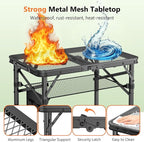 Folding Grill Table for Outside, 3 Height Adjustable Small Camping Table with Mesh Bag, Metal Aluminum Folding Table, 23.62 x 15.75 inches, Portable Grill Stand for Picnic, Camping, BBQ, Beach, Black