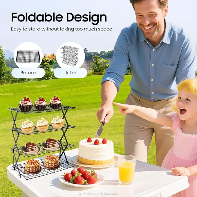 4 Tier Foldable Camping Table, Portable Outdoor Cooling Rack, Tabletop Organizer for Barbecue Picnic Camping, 15.75x9.84in, 22lbs/Tier Load