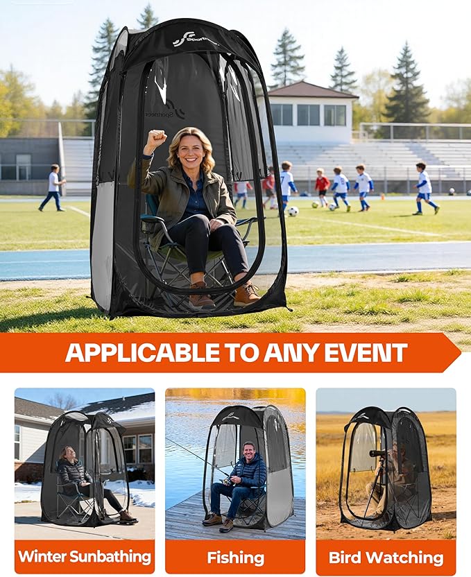 Sportneer Sports Tent: 1 Person Instant Shelter with Ultra Visibility for Cold Day - Lightweight Portable Pop Up Tent for Sports Event, Protection from Cold Wind and Rain, 37" Lx 37" W x 63.5" H