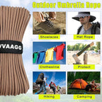 VVAAGG 1000 Tan Paracord100FT Utility Parachute Cord 4mm Nylon String12 Strand Nylon Camping Rope, Tent Rope, Clothsline Rope for Survival & Camping Gear