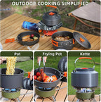 aiGear Camping Cooking Set Cookware Mess Kit with Storage Bag Pot Pan and Teapot Set Camping Accessories for Outdoor Camping Hiking Picnic Portable and Lightweight Aluminum Color Green,Black,Orange