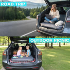 UPWELL Self Inflating Sleeping Pad Truck Camping Thick Mattress for Tesla Model Y Solid Foam 4 Season Car Bed Mattress Portable Roll Up Bed Grey，with air Pump
