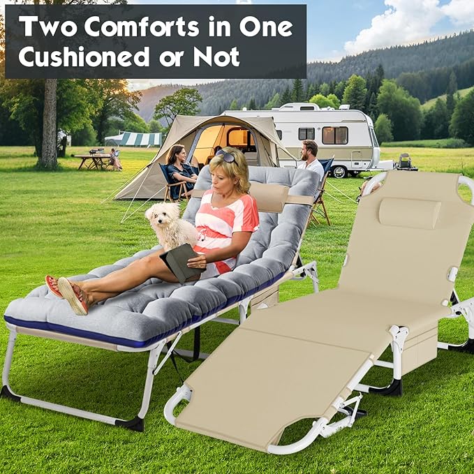 MOPHOTO Beach Lounge Chair, 5-Position Adjustable Tanning Chair with Face Hole, Heavy Duty Folding Chaise Lounge for Beach, Pool, Patio & Sunbathing