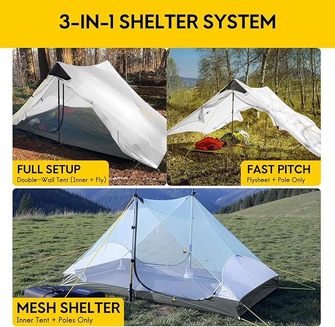 LANSHAN Ultralight Tent 3-Season Backpacking Tent for 1-Person or 2-Person Camping, Trekking, Kayaking, Climbing, Hiking