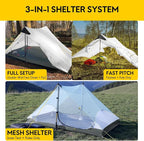 LANSHAN Ultralight Tent 3-Season Backpacking Tent for 1-Person or 2-Person Camping, Trekking, Kayaking, Climbing, Hiking