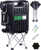 UPWOIGH 5 Gallon Water Jug with Spigot and Folding Stool – Leak-Proof, BPA-Free Portable Black Water Container with Stand, Large Outdoor Storage Tank for Camping, Hiking, RV, Travel, and Emergency Use