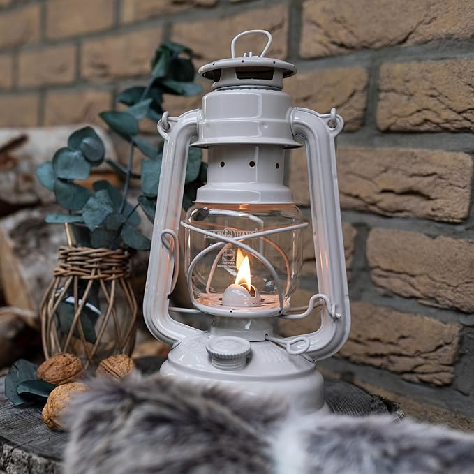 Feuerhand Outdoor Kerosene Fuel Lantern, German Made Weather Resistant Baby Special 276 Galvanized Hurricane Lamp for Camping or Patio, 10 Inches, Soft Beige