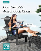 SERWALL HDPE Folding Adirondack Chair with Dual Cup Holder - Composite Adirondack Chair Set of 8- Black