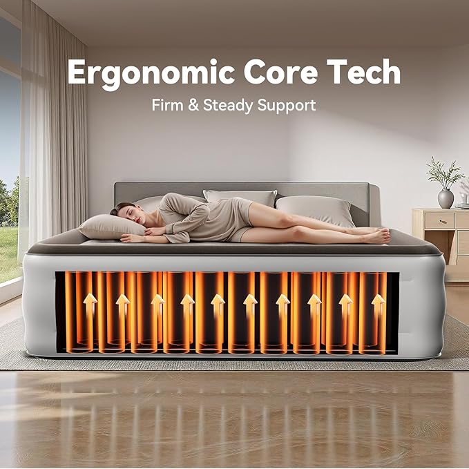 DIVON Full Air Mattress with Built in Pump Raised, 2 Min Self Inflatable Mattress, 18’’ Blow up Mattress for Adults, 660 LBS Portable Air Bed for Guest, Camping, Travel & Floor, Brown