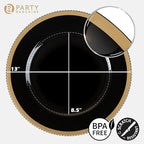 PARTY BARGAINS 13-Inch Charger Plates - 48 Pack, Black Gold Rim, Heavy-Duty Disposable Chargers for Elegant Dining - Ideal for Weddings and Formal Events