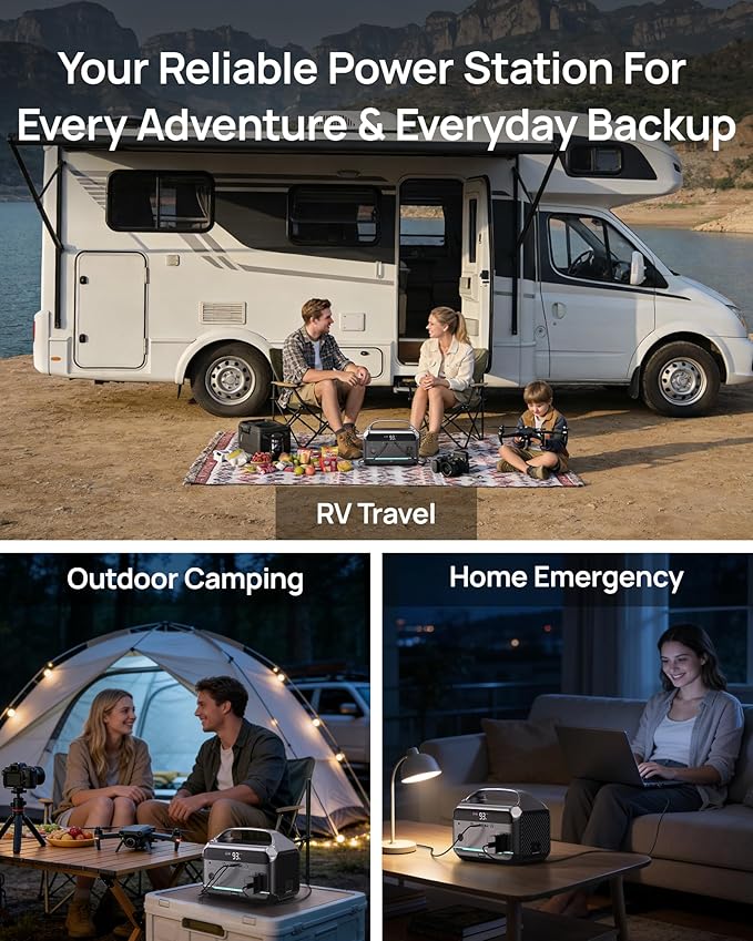 Portable Power Station, 288Wh (90,000mAh) LiFePO4 Battery, 350W (600W Peak) Power Bank with AC Outlet, Mini Solar Generator 7-Port Design, 2.1Hrs Fast Charing for Emergency, Hurricane (Solar Optional)