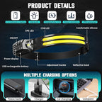 Bud K Rechargeable Headlamp 8 Pack, LED Headlight Flashlight Super Bright with 230° Wide Beam, 5 Modes Waterproof Head Lamp for Outdoor Hiking Running Camping