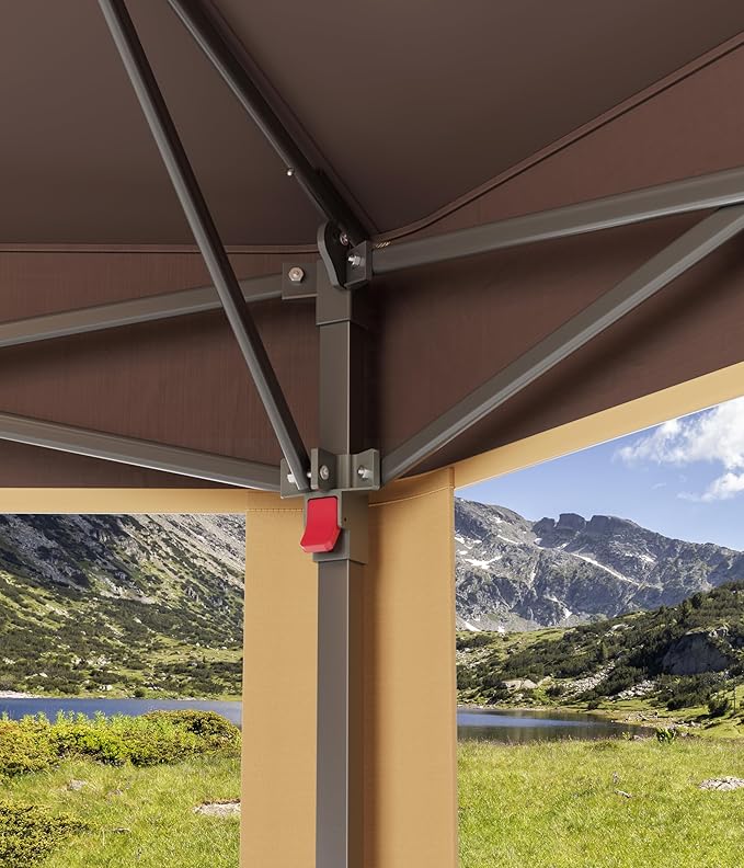13x13 FT Pop-Up Gazebo – Double Roof, Mosquito Netting, Hexagonal Prompt Canopy Tent, UV & Rain Resistant, Adjustable Height, Portable Carry Bag for Patio, Backyard, Parties – Khaki + Beige
