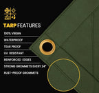 PROTARP Heavy Duty 14 OZ Water Resistant Canvas Tarp, UV Resistant Tarpaulin Cover with Rustproof Brass Grommets, Multipurpose for Canopy, Roof, Camping, Woodpile (Olive 20'X20')