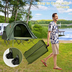 Tangkula 2-Person Tent Cot, 4-in-1 Folding Tent with Waterproof Rainfly, Self-Inflating Mattress & Roller Carrying Bag, Portable Off Ground Elevated Tent with Shoe Storage Pocket & Lamp Hook
